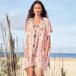 Sundance Beaded Issa Cover Up Top Tunic Dress Ikat Beaded Fringe